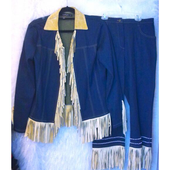 Vintage Taiga Suede Western Fringe Jacket Size Large And Pants Size 10 - Picture 2 of 8